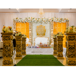 Buy Customized Triple <b>Arch</b> Temple-Style Wedding Stage Panels Traditional Ganesha Theme South Indian Wedding Stage <b>Decoration</b> - Product Image 4