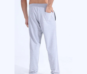 Men's Gray Cotton Sweatpants Elastic Waist Drawstring Casual Pants With Side Pockets Breathable Midweight Knitted Autumn Wear - Product Image 2