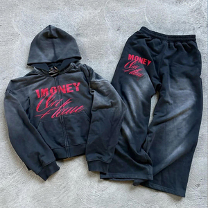 ชุดวอร์มแบบย้อมสีเอซิดราคาประหยัดสำหรับผู้ชาย ผ้าฝ้าย 100% ชุดวอร์มและเสื้อฮู้ดคุณภาพสูง ชุดวอร์มแบบย้อมสีเอซิดแบบมีซิป - Product Image 5