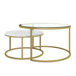 Elegante mesa de centro de Metal con tapa de cristal, Mesa Central moderna para el hogar, sala de estar, Hotel, decoración de interiores, uso de muebles - Product Image 1