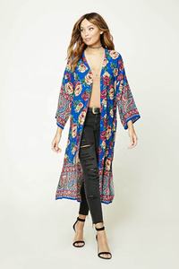 Kimono Long à imprimé Floral pour femmes, élégant, Boho, ceinture, vêtements de vacances, gitane, Chic, Sexy, bohémien, Cover up, Robe Cape en coton - Product Image 3