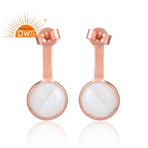 Main 925 Sterling Argent Rond Arc-En-Pierre de Lune Ensemble Rose Or Plaqué Balancent Boucles D'oreilles - Product Image 3