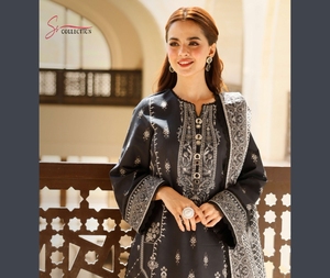 Asim Jofa-Robe et costume pakistanais de la collection 2024 monochrome noir en gazon pour vêtements ethniques et de fête cousus - Product Image 2