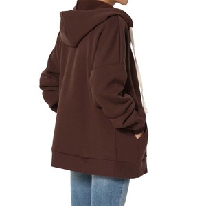 Sudadera con Capucha para Mujer, Talla Grande, Color Chocolate, Cierre Frontal, Manga Larga, Largo hasta la Rodilla, con Bolsillos - Product Image 4