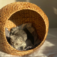 Gewebtes Faser-Katzennest mit Tiermuster, atmungsaktives, multifunktionales Haustierhaus für Katzen und Hunde, einfacher Stil, für alle Jahreszeiten geeignet