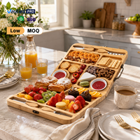 Ensemble de planches à charcuterie en bambou extra large avec poignées latérales, plateau à fromage multi-compartiments avec couteau