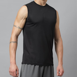 Camiseta sin mangas ajustada para hombre, camiseta musculosa de poliéster transpirable de secado rápido para deportes, gimnasio, correr, trotar, estilo informal - Product Image 6