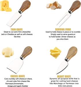 Juego de cuchillos para queso de 4 piezas Mango de madera Cuchillos de acero inoxidable con cortador de queso Cortador Afeitadora Tenedor - Product Image 6