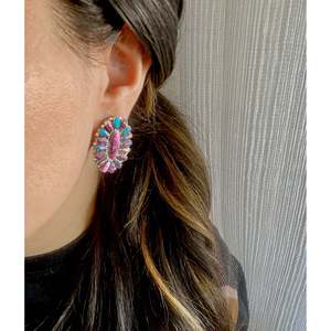 Navajo Handmade Pink Mohave Turquoise <b>Sterling</b> <b>Silver</b> <b>Stud</b> Cluster <b>Earrings</b> - Product Image 2