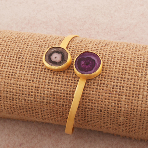 Trendy Jewelry Natural Purple & Black Solar Quartz Open <b>Cuff</b> Bangle Matte Dull Gold Plated Handmade Adjustable Bangle <b>Bracelet</b> - Product Image 3