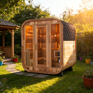 Sauna extérieur carré pour 6 personnes, chauffage en cèdre rouge 9KW et porte en verre trempé - Product Image 2