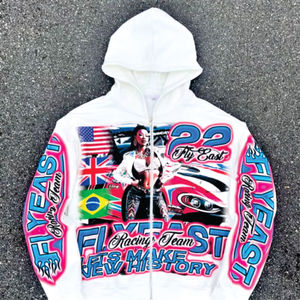 Pull à capuche en coton surdimensionné imprimé personnalisé pour hommes sweats à capuche graphiques courts à épaules tombantes style costume en tissu français - Product Image 1