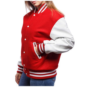 Chaquetas de béisbol deportivas personalizadas para mujer de fabricantes OEM, ropa de moda duradera con mangas de cuero, chaquetas Letterman en venta - Product Image 1