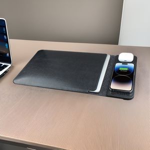 Sac d'ordinateur portable multifonctionnel portable pour affaires, étui pour ordinateur, chargeur sans fil trois-en-un, écouteurs, cuir PU - Product Image 1