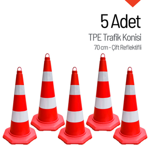 ชุดกรวยจราจรสะท้อนแสง TPE 5 ชิ้น ขนาด 70 ซม. พร้อมแถบสะท้อนแสงสีขาวสองชั้น - กรวยจราจรแบบไม่มีน้ำหนัก - Product Image 1