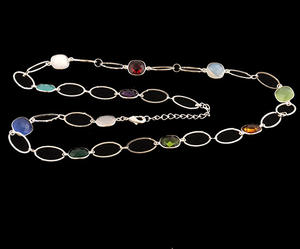 Elegante moda 10mm cojín Hydro cuarzo Calcedonia Multi piedra collar latón plata enlace ovalado cadena piedras preciosas collar joyería - Product Image 4