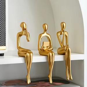 Ensemble de Statue en métal penseur de haute qualité ornement abstrait personnalisé pour bureau salon décor de chambre de bureau - Product Image 2