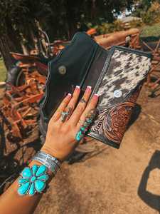 Cartera occidental de cuero de piel superventas para mujer, bolso de mano con tallado Floral, bolso de mano pintado a mano, bolsa de transporte oculta - Product Image 3