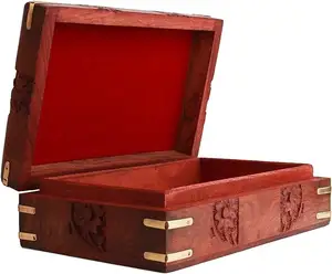 Kotak perhiasan kayu buatan tangan berkualitas mewah Organizer ukiran pohon kehidupan oleh Model kerajinan Husnain HHC10015