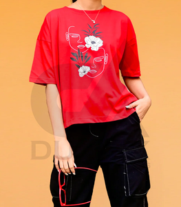 Camiseta con estampado de pegatinas para mujer 100% algodón diseño de pegatinas personalizables Logotipo de Color - Product Image 1