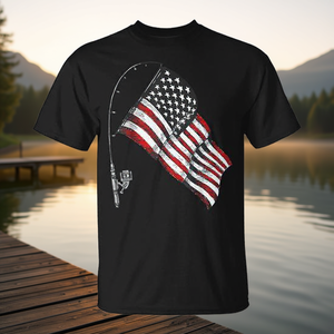 T-shirt de pêche avec motif drapeau américain vintage pour les pêcheurs et les amateurs de pêche, article promotionnel - Product Image 3