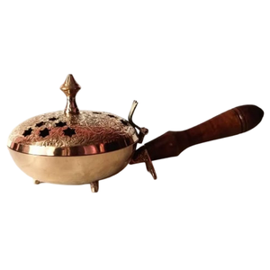 Quemador de Incienso de Latón Puro de Alta Calidad con Grabado y Acabado Pulido, Quemador de Lobán Tradicional de Latón Vintage para Decoración del Hogar - Product Image 1