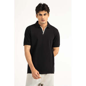 Chemise décontractée pour homme à coupe droite en coton tricoté 100 % avec fermeture éclair, col brodé, respirante, unie, à manches courtes, OEM ODM - Product Image 1