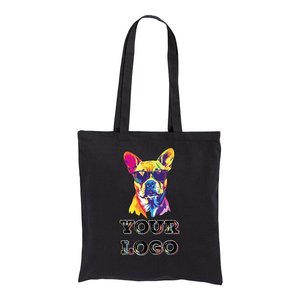 Borsa in cotone stampata su un lato 130g/m² nera - 38x42cm - manici lunghi - Product Image 1