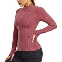 Veste de sport respirante pour femme avec fermeture éclair intégrale, trous pour les pouces, coupe ajustée, idéale pour la course à pied et les activités sportives