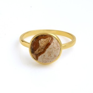 Best Quality Sterling Silver <b>Gold</b>-Plated Bezel Setting Smooth Natural Picture Jasper Gemstone <b>Dainty</b> Beautiful Design Weddings - Product Image 5