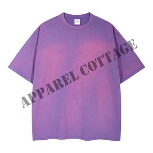 100% algodón lavado lazo teñido cuello redondo manga corta multicolor oversize drop hombro hombres camisetas prendas de vestir exteriores camisa de calle alta - Product Image 3