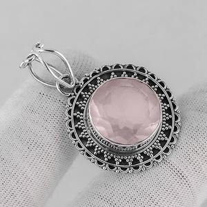 Collar de piedras preciosas de cuarzo rosa de Plata de Ley 925, colgantes y dijes finos, sello 925, de boda perfecto regalo de amor, joyería - Product Image 2