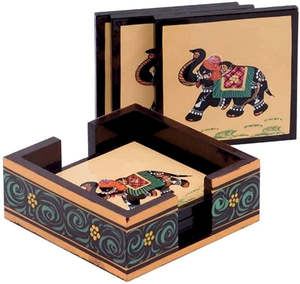 Juego de posavasos de té decorativos con diseño de elefante con acabado brillante, alfombrillas y almohadillas elegantes - Product Image 1