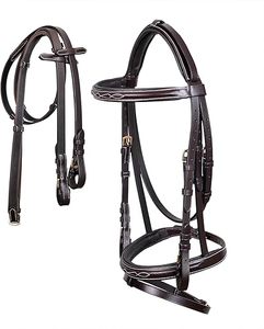 Brida para Caballo de Cuero Sueco Premium Kostolany con Riendas Individuales, Muserola Ajustable con Manivela y Frontal Acolchado para Entrenamiento y Exhibición - Product Image 1