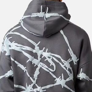 Quantité minimale de commande bas à manches longues Logo personnalisé 100% coton bouffée impression pull à capuche sans cordes 3D bouffée recadrée sweat à capuche thermique - Product Image 4