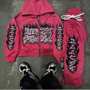 Conjunto Deportivo Informal de Dos Piezas para Hombre, Estilo Urbano, Personalizado, 100% Algodón, Invierno, Sudadera con Capucha y Pantalones Acampanados, Lavado Ácido - Product Image 3