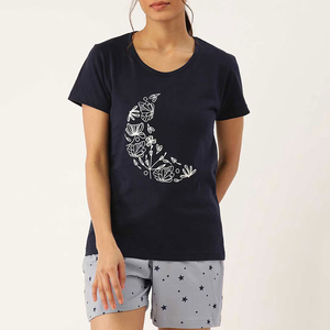 Conjuntos de Ropa de Dormir para Mujer, Camisetas y Pantalones Cortos, Impresión de Logotipo Personalizado, Conjuntos de Verano para Mujer, Conjunto de Dos Piezas - Product Image 1