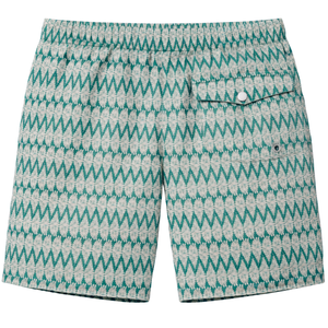 Shorts de bain recyclés pour hommes, motif tropical vert en zigzag, séchage rapide, avec taille élastique et poches à cordon - Product Image 2