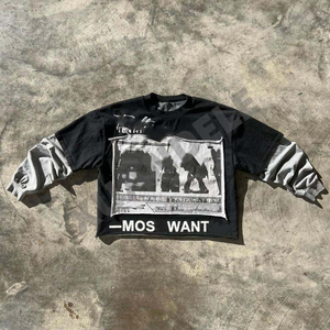 Camiseta de Manga Larga Unisex con Estampado por Transferencia de Calor, Doble Capa, Satén, Antiarrugas, Transpirable, Ajuste Holgado, Lavado Ácido - Product Image 1