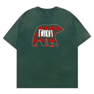 Camiseta de Navidad a cuadros de búfalo rojo personalizada de oso Timon lavada unisex para hombre - Product Image 4