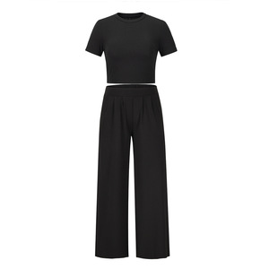 2025 primavera/verano nueva llegada conjunto informal de moda de talla grande <span class=keywords><strong>para</strong></span> <span class=keywords><strong>mujer</strong></span>-Camiseta de manga corta + Pantalones largos traje de dos piezas - Product Image 3
