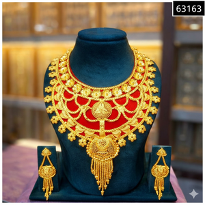 Conjunto de Collar de Novia con Acabado Dorado de Lujo con Trabajo de Esmalte Rojo y Pendientes a Juego 63163 - Product Image 1