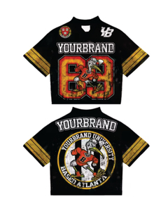 Personalizado de alta calidad Vintage Poliéster Drop Shoulder Streetwear Serigrafía Transferencia de calor Fútbol americano Corto Tallas grandes - Product Image 1