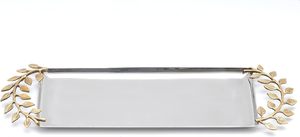 Bandeja de servicio de plata central ovalada de vid dorada decorativa larga con acentos de Gute hojas de oro de latón de metal de acero inoxidable - Product Image 4