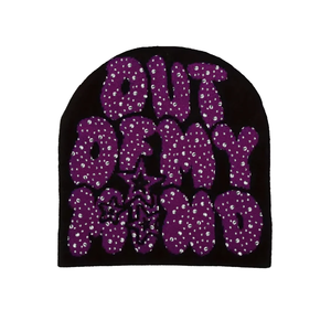 Bonnet en tricot d'hiver personnalisé avec logo intégral, motif diamant rayé, style Y2K, orné de strass, pour femme - Product Image 2