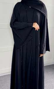 Venta al por mayor de lujo personalizado elegante Satén de seda antiarrugas hecho a mano Abaya adultos pequeñas mujeres musulmanas vestido con volantes mangas Dubai - Product Image 3