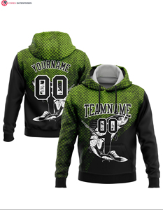 Custom Black Aurora Green-White 3D Bluegill Fish Pullover Sudadera con capucha 100% Algodón Logotipo frontal para deportes de pesca - Product Image 3