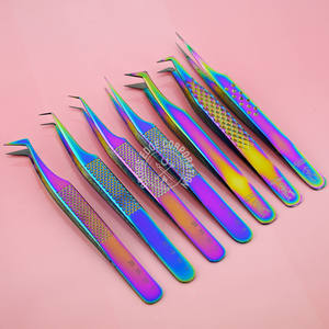 Hot Selling Rainbow Fiber Tip Eyelash Extension Tweezer Straight Isolation Fine X Non Slip Volume <b>Tool</b> Stainless Steel - Product Image 1