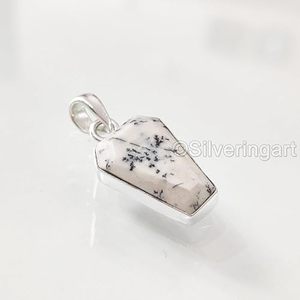 Pendentif pour femme en opale dendrite naturelle, forme de cercueil, pendentif fait main pour Noël, bijoux en argent sterling 925 - Product Image 5