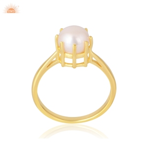 Belle bague de créateur en or massif 14 carats avec perle élégante Bague en or pour femmes Cadeau pour femme - Product Image 1
